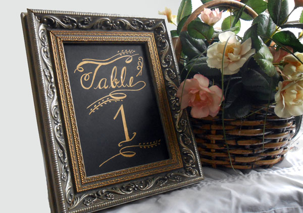 Calligraphy Table Number Cards with flourishes