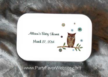 Baby Owl Boy's Mint Tin Party Favors for Baby Showers, Baptisms and Christenings