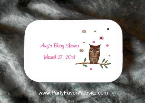 Baby Girl Owl  Mint Tin Party Favors for Baby Showers, Baptisms and Christenings