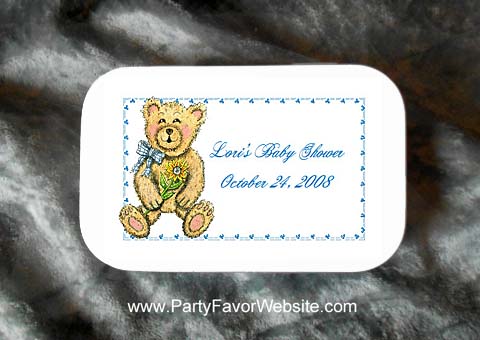 Teddy Bear with Sunflower Mint Tin Party Favors for Baby Showers, Baptisms and Christenings