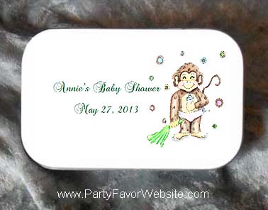 Baby Monkey Mint Tin Party Favors for Baby Showers, Baptisms and Christenings