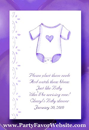 Purple Onesie Baby Shower Tea Packet Favors & Seed Favors