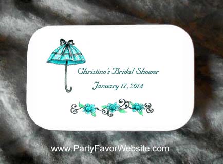 Bridal Shower and Baby Shower Teal Umbrella Mint Tin Party Favors