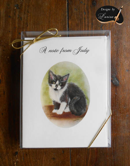 Grey and White Kitten Personalized Art Note Card Greeting 8 ct. Box Set w White Envelopes