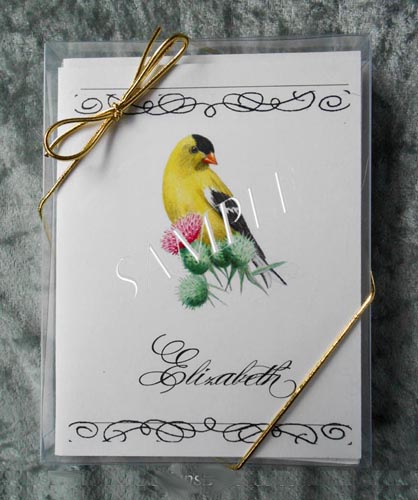 American Goldfinch Personalized Watercolor Art Note Card Greeting 8 ct. Box Set w White Envelopes