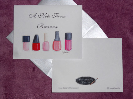 Personalized Greeting Nail Polish Note Card 8 Ct. Box Set with Silver Shimmery Envelopes