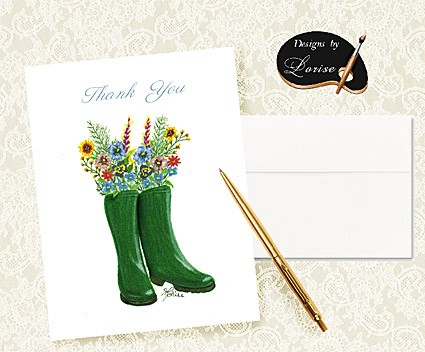 Wellies Wellington Garden Boots with Flowers Thank You Cards with Envelopes