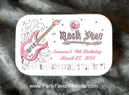 Electric Guitar Rock Star Girl Teenager and female Tween Mint Tin Party Favors Large White