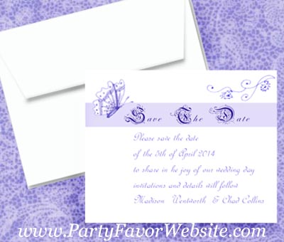 Lavender Butterflies and Fourishes Save The Date Cards- - - AS LOW AS $1.60