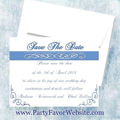 Royal Blue Scroll Save The Date Cards- - - AS LOW AS $1.35