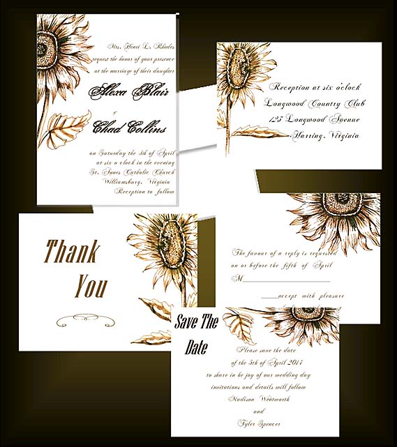 Golden Sunflowers Luxe Wedding Invitations by Lorise