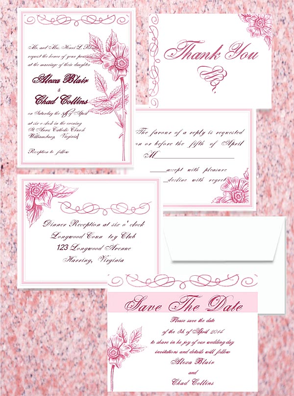 Pink Flower Escapade  Luxe Wedding Invitations by Lorise