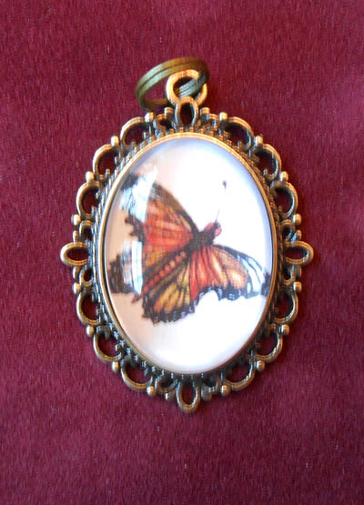 Orange Monarch Butterfly  Jewelry Filigree Pendant