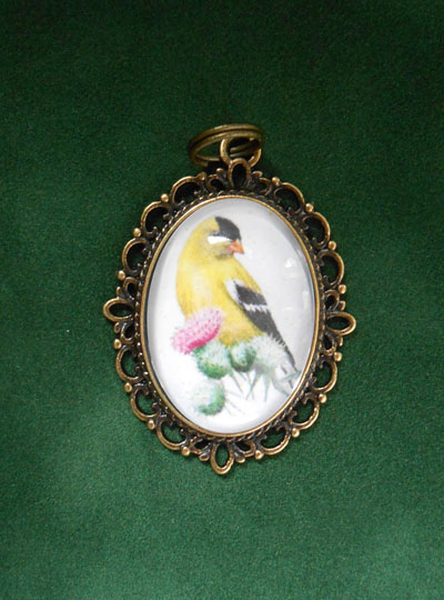 American Goldfinch Bird Jewelry Filigree Pendant