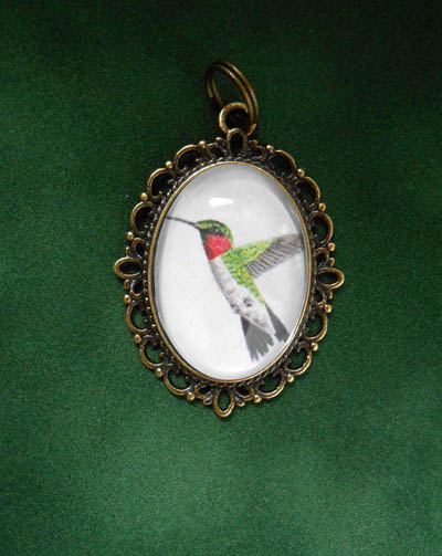 Ruby Throated Hummingbird Jewelry Filigree Pendant