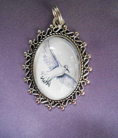 White Winged Dove Jewelry Filigree Silver Pendant