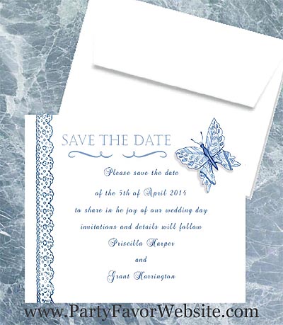 Blue Butterfly Save The Date Cards- - - AS LOW AS $1.60