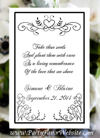 Black  White Scroll Heart  with Flourishes  Seed  & Tea Favor Packets