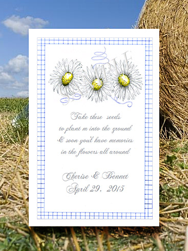 Country White Daisies with Blue Gingham Flower Seed Favor Packets