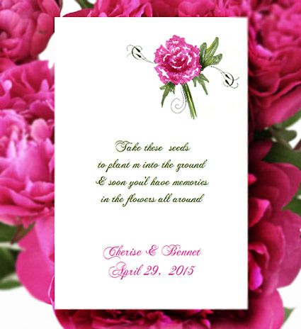 Hot Pink Peony Flower design wedding, shower Seed Favor Packets