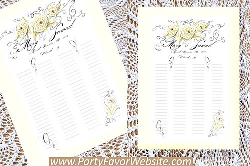 Yellow Roses Calligraphy Lettering and Watercolor Wedding  Guest Sign in Scroll or Marriage Certificate